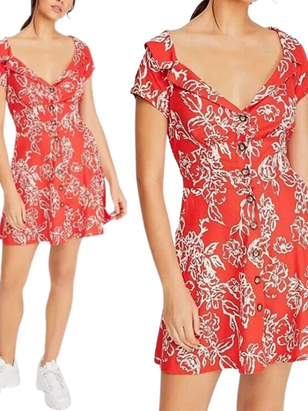 Free People A Thing Called Love Floral Mini Dress Womens 4 Red Cherry Combo NWOT - Picture 2 of 16